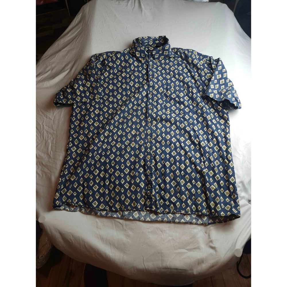 Harbor Bay Shirt Mens 3XLT Blue Woven Geometric Casual Button Down Short Sleeve